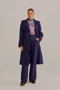 FARM Rio NAVY BLUE PINEAPPLE EYELET PANTS