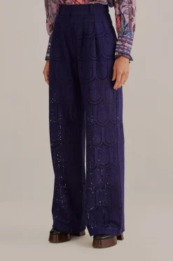FARM Rio  NAVY BLUE PINEAPPLE EYELET PANTS
