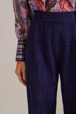 FARM Rio  NAVY BLUE PINEAPPLE EYELET PANTS