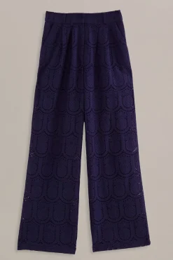 FARM Rio  NAVY BLUE PINEAPPLE EYELET PANTS