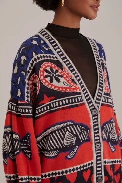 FARM Rio  NAVY MIXED PRINTS KNIT CARDIGAN