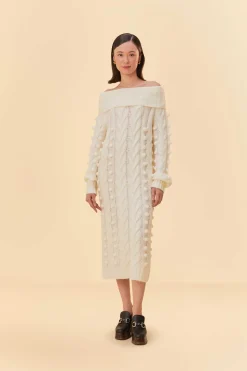 FARM Rio OFF-WHITE BRAIDED MIDI SWEATER DRESS