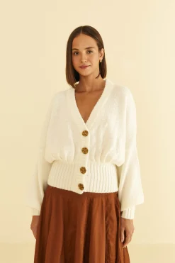 FARM Rio OFF-WHITE BUBBLE KNIT CARDIGAN