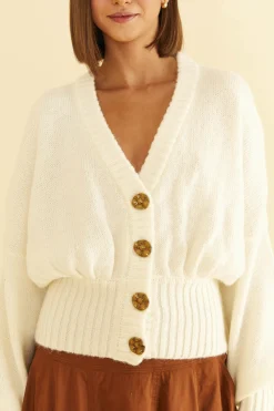 FARM Rio  OFF-WHITE BUBBLE KNIT CARDIGAN