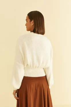 FARM Rio  OFF-WHITE BUBBLE KNIT CARDIGAN