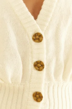 FARM Rio  OFF-WHITE BUBBLE KNIT CARDIGAN