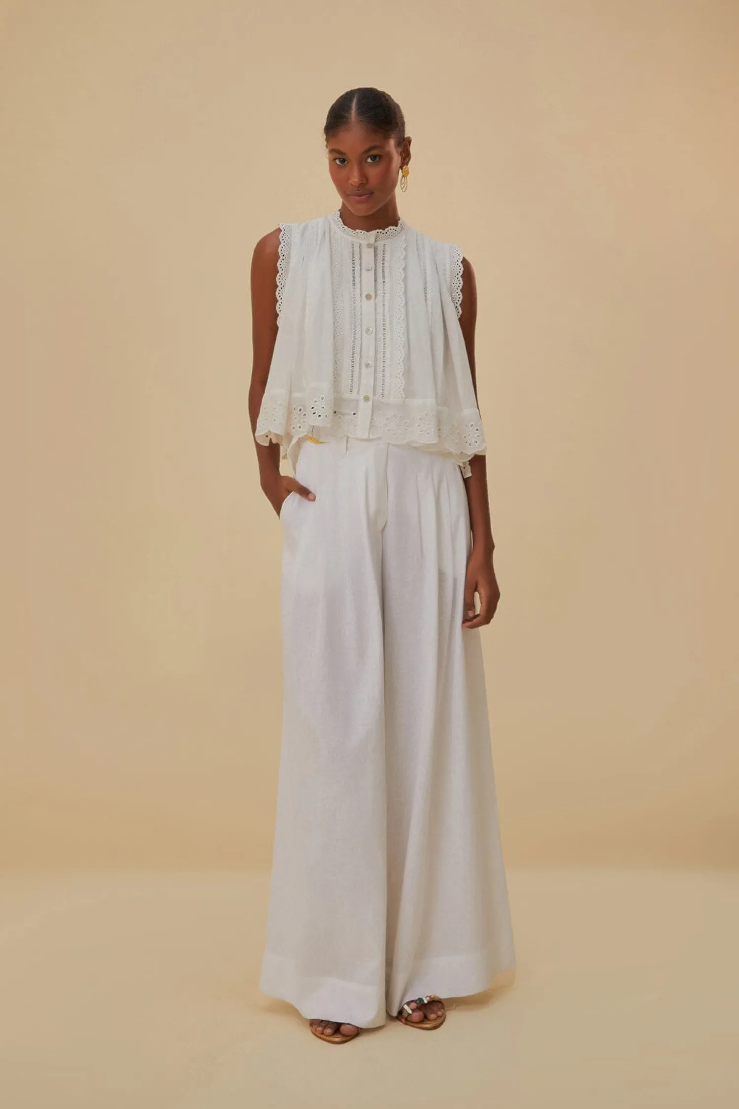 FARM Rio OFF-WHITE LINEN LOW WAIST PANTS