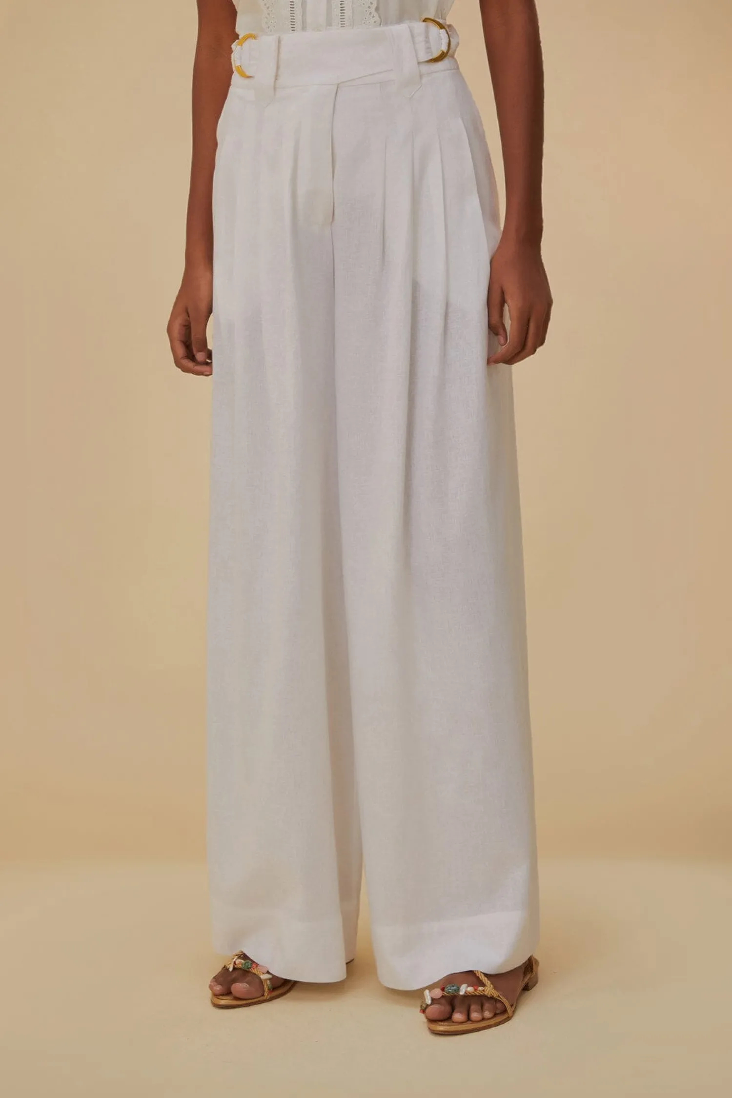 FARM Rio OFF-WHITE LINEN LOW WAIST PANTS