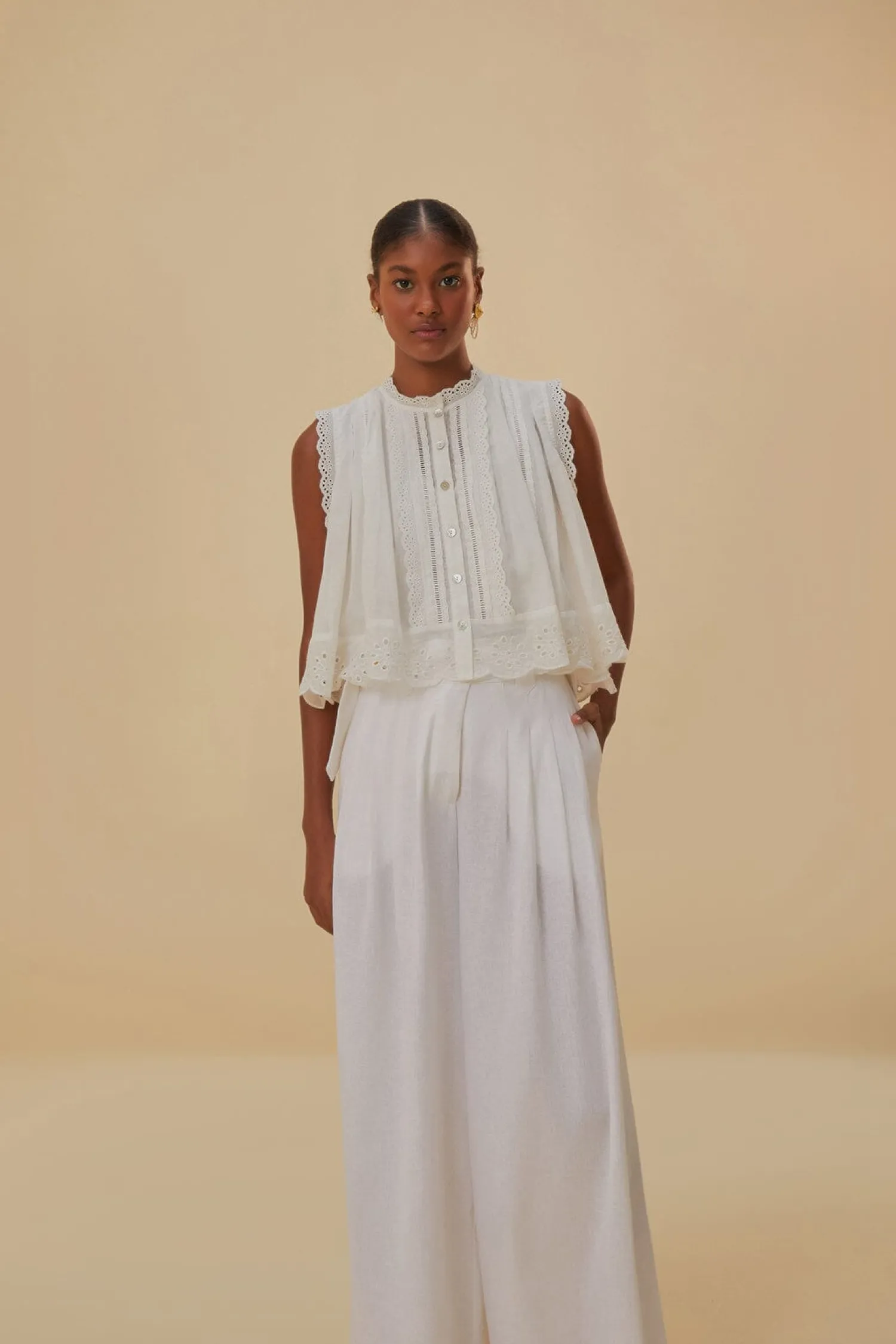 FARM Rio OFF-WHITE LINEN LOW WAIST PANTS