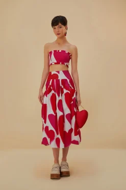 FARM Rio OFF-WHITE PAINTED HEARTS MIDI SKIRT