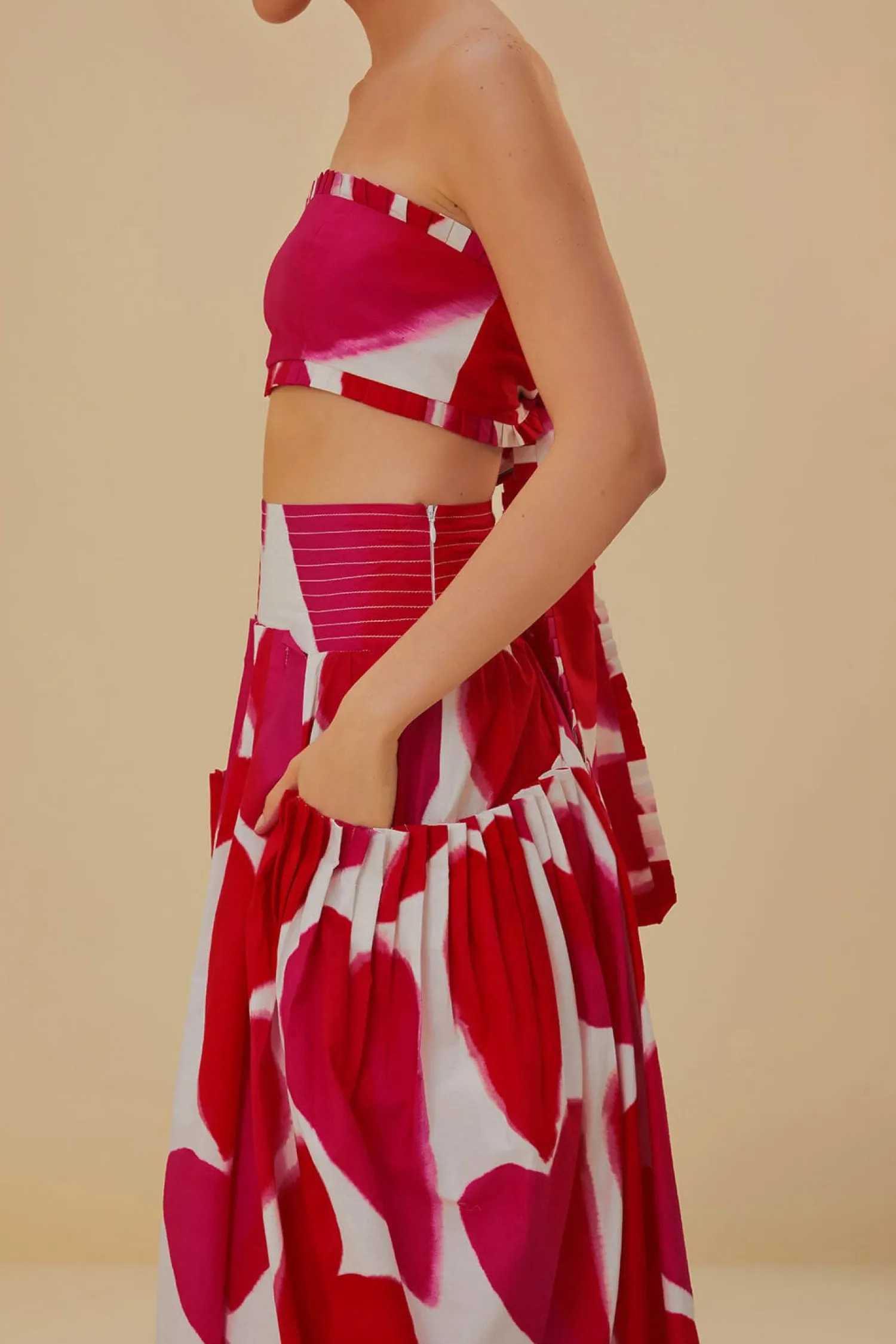 FARM Rio OFF-WHITE PAINTED HEARTS MIDI SKIRT