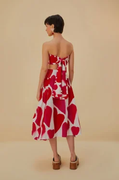FARM Rio OFF-WHITE PAINTED HEARTS MIDI SKIRT
