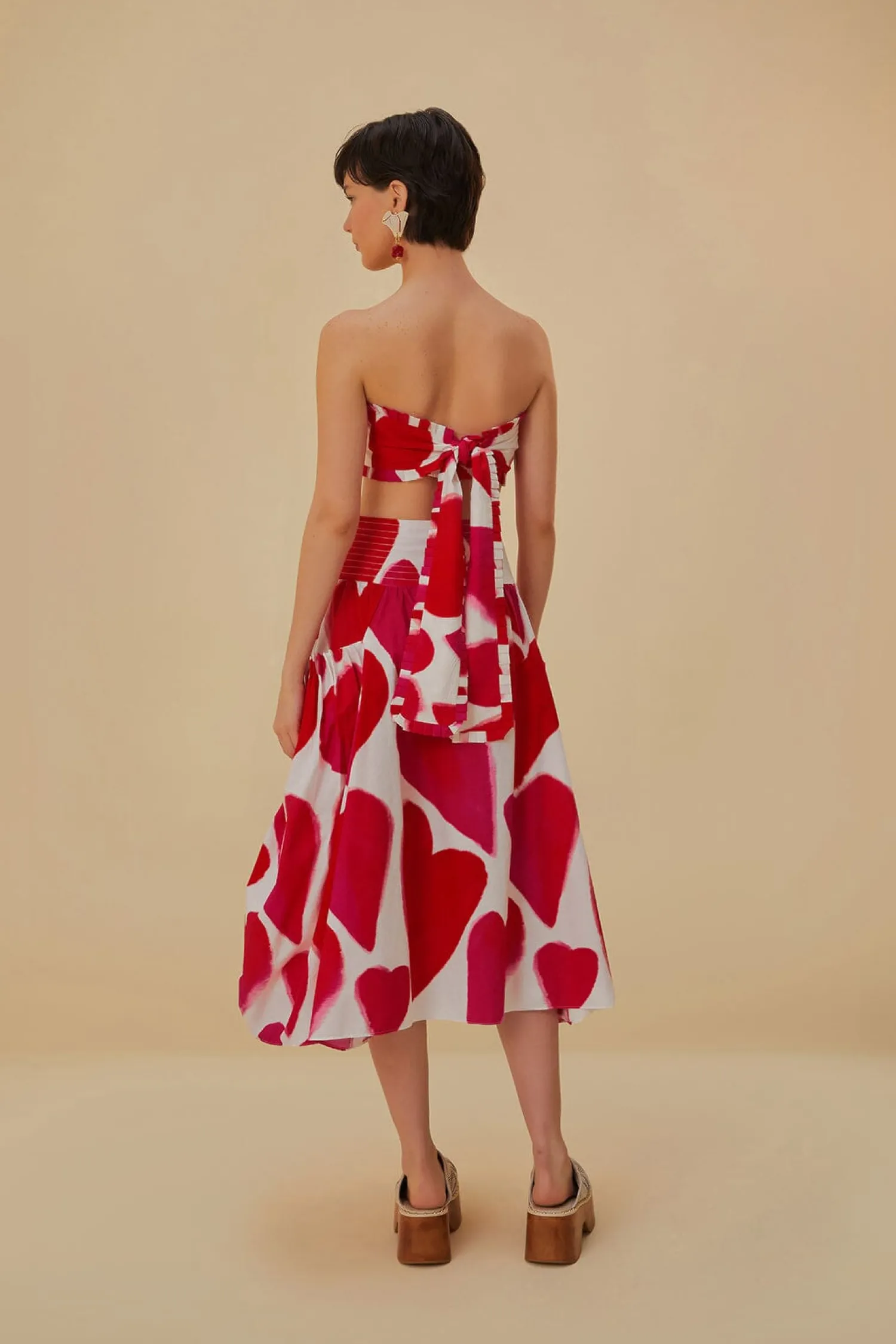 FARM Rio OFF-WHITE PAINTED HEARTS MIDI SKIRT