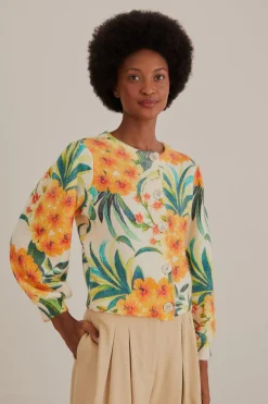 FARM Rio OFF-WHITE PINEAPPLE BLOOM KNIT CARDIGAN
