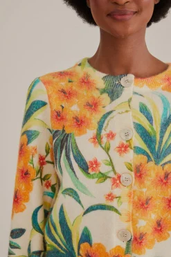 FARM Rio OFF-WHITE PINEAPPLE BLOOM KNIT CARDIGAN