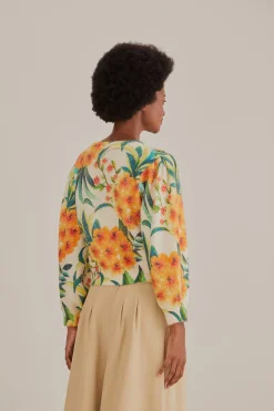 FARM Rio OFF-WHITE PINEAPPLE BLOOM KNIT CARDIGAN