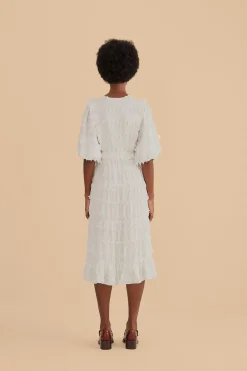 FARM Rio  OFF-WHITE RUFFLE TASSELS MIDI DRESS