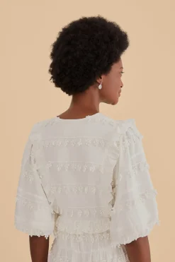 FARM Rio  OFF-WHITE RUFFLE TASSELS MIDI DRESS