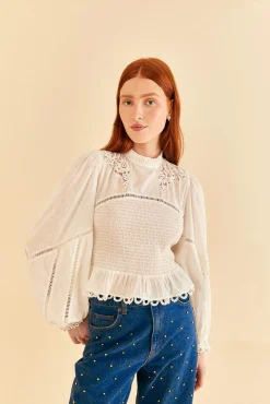 FARM Rio OFF-WHITE SMOCKED BLOUSE