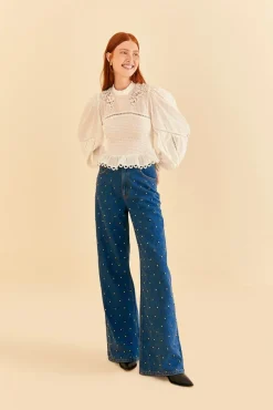FARM Rio  OFF-WHITE SMOCKED BLOUSE