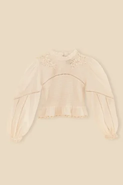 FARM Rio  OFF-WHITE SMOCKED BLOUSE