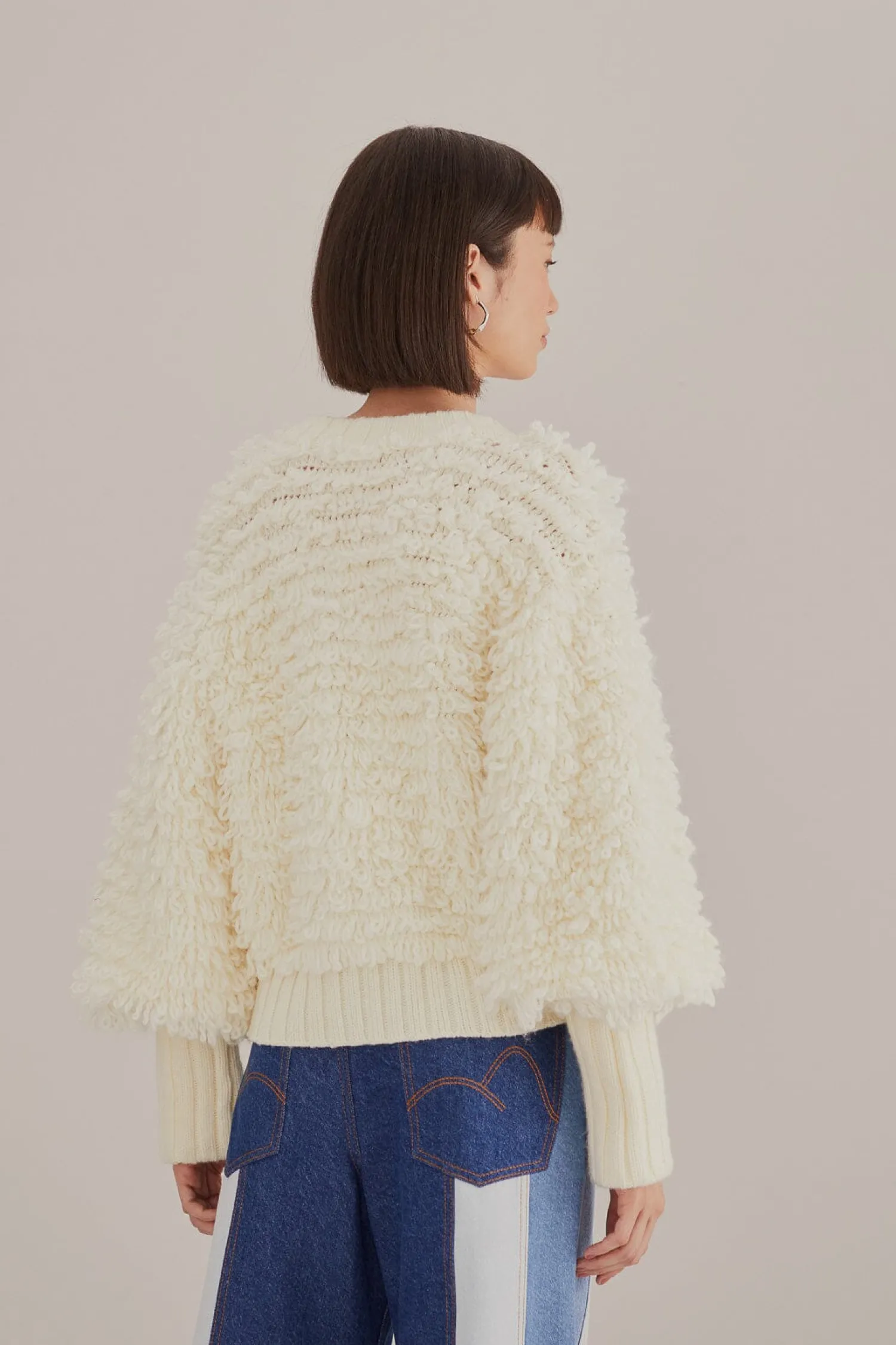 FARM Rio OFF-WHITE TEXTURED V NECK CARDIGAN