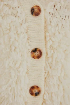 FARM Rio OFF-WHITE TEXTURED V NECK CARDIGAN