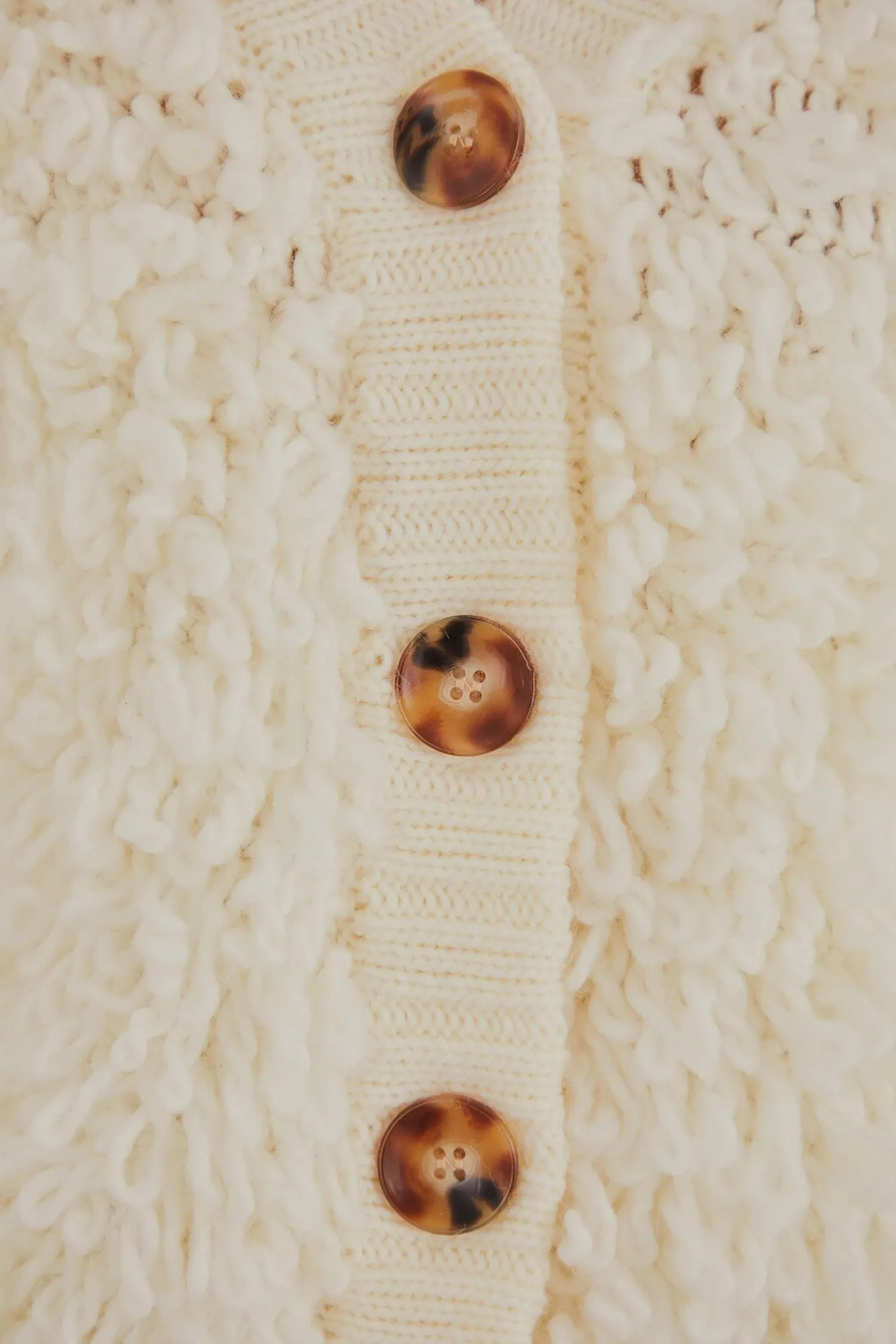 FARM Rio OFF-WHITE TEXTURED V NECK CARDIGAN