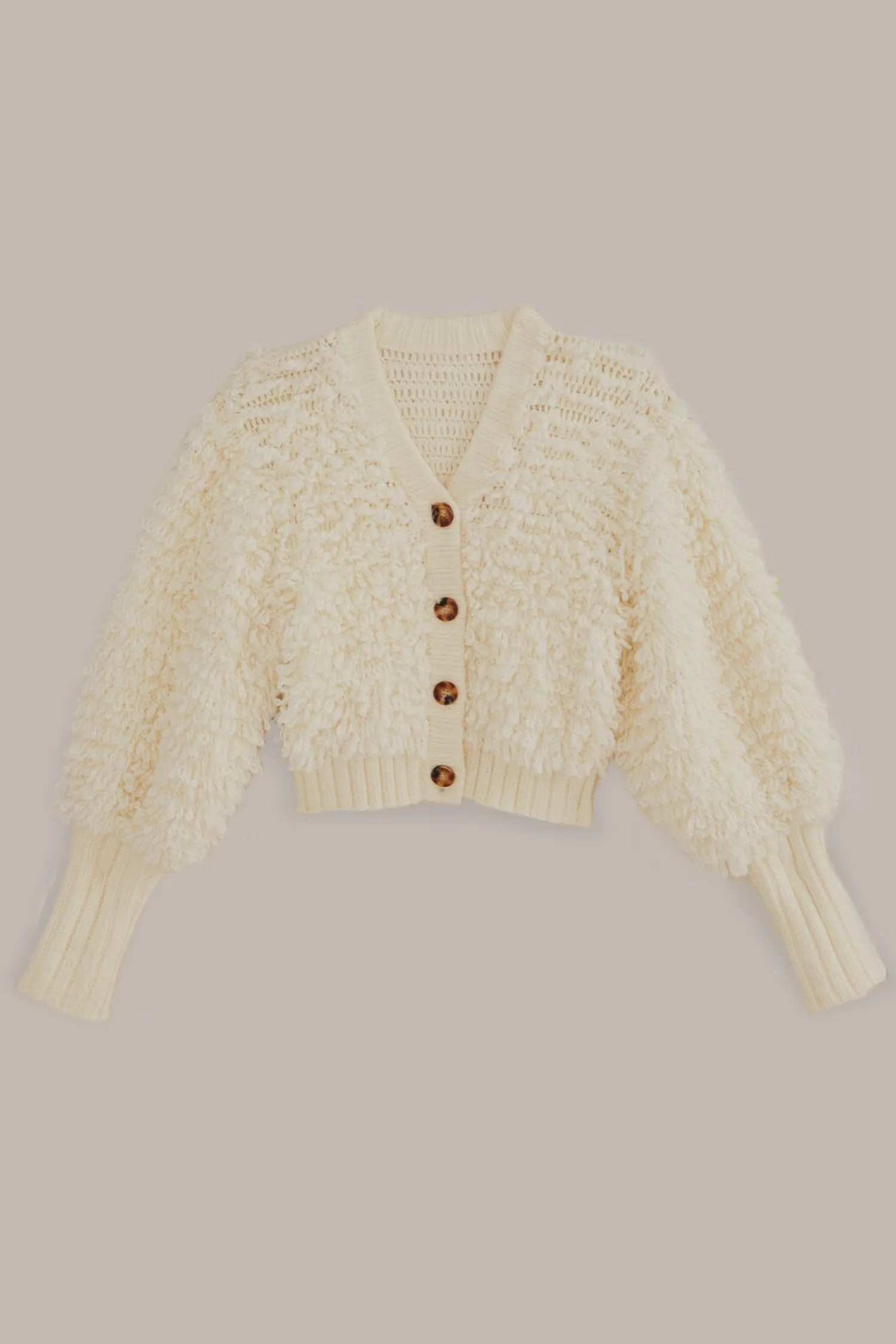 FARM Rio OFF-WHITE TEXTURED V NECK CARDIGAN