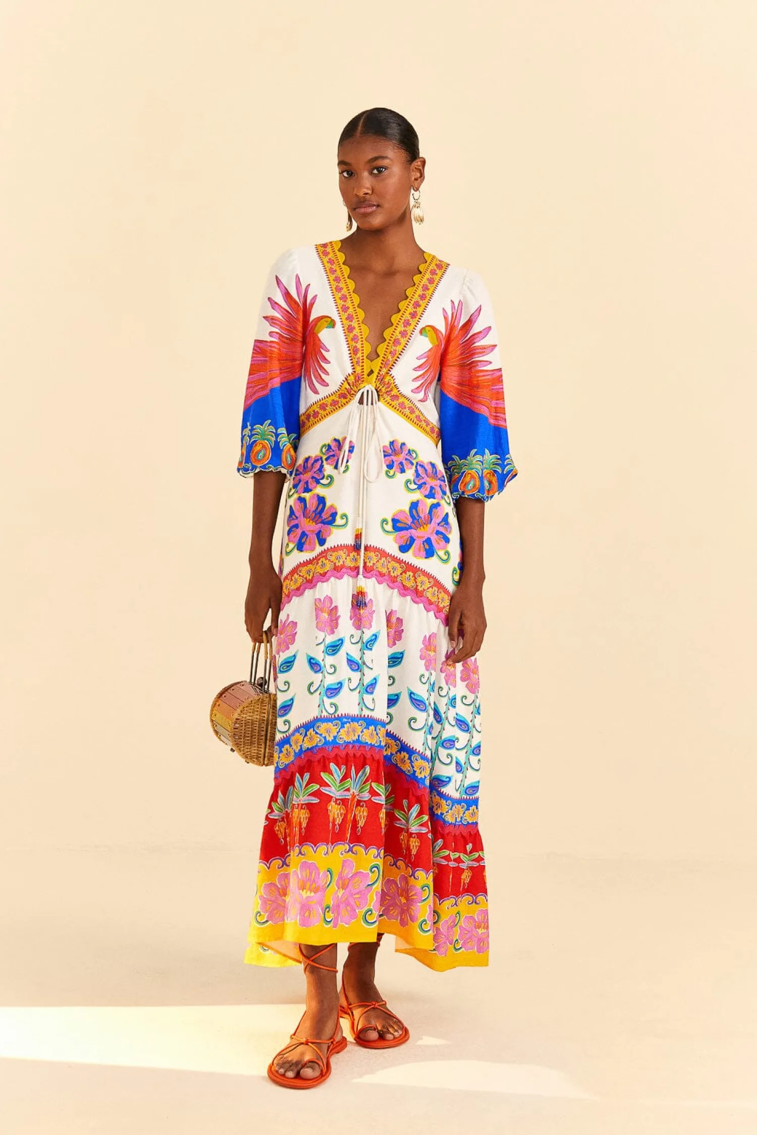 FARM Rio OFF-WHITE VIVID GARDEN MAXI DRESS