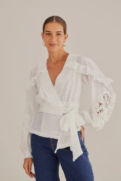 FARM Rio OFF-WHITE V NECK BLOUSE