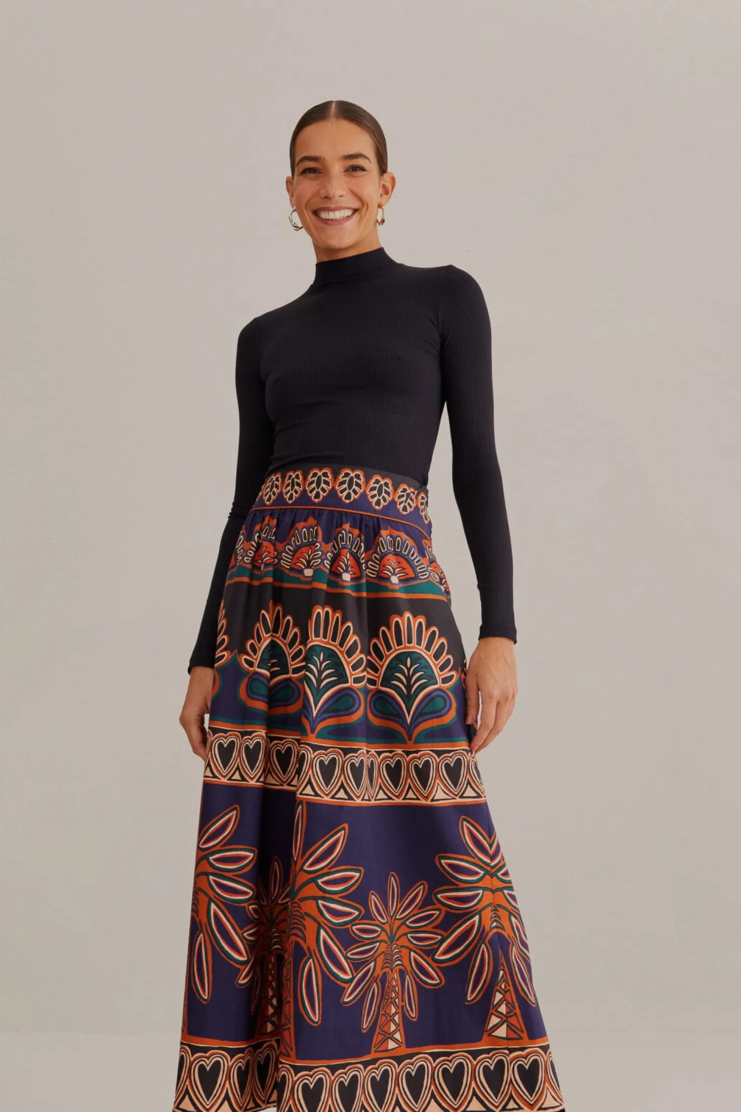 FARM Rio ORANGE AINIKA TAPESTRY MIDI SKIRT