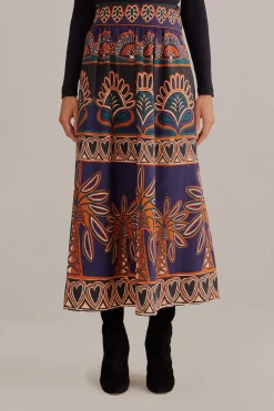FARM Rio ORANGE AINIKA TAPESTRY MIDI SKIRT