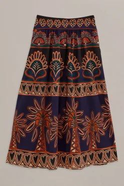 FARM Rio ORANGE AINIKA TAPESTRY MIDI SKIRT