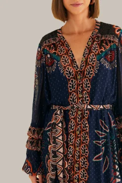 FARM Rio ORANGE AINIKA TAPESTRY SLIT MAXI DRESS