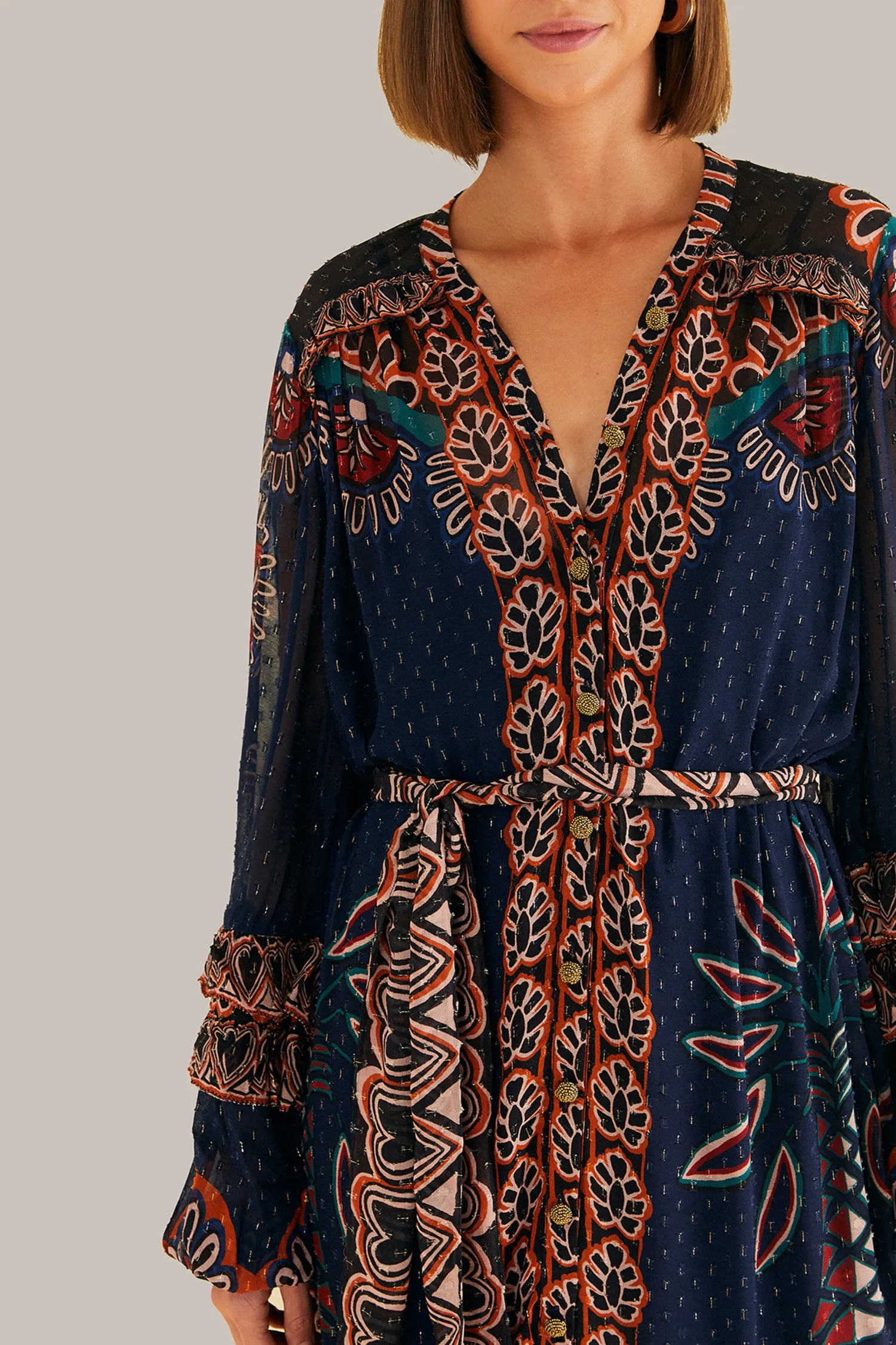 FARM Rio ORANGE AINIKA TAPESTRY SLIT MAXI DRESS