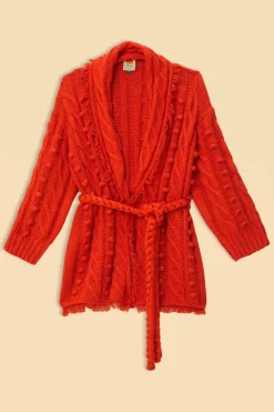 FARM Rio  ORANGE BRAIDED KNIT CARDIGAN