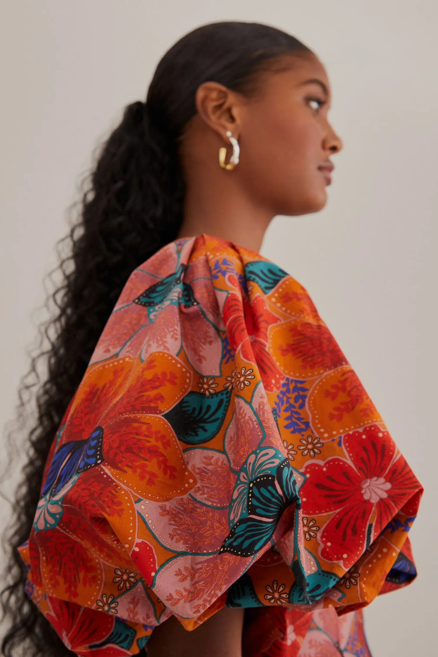 FARM Rio ORANGE MARIAS FLORAL CUT-OUT MIDI DRESS