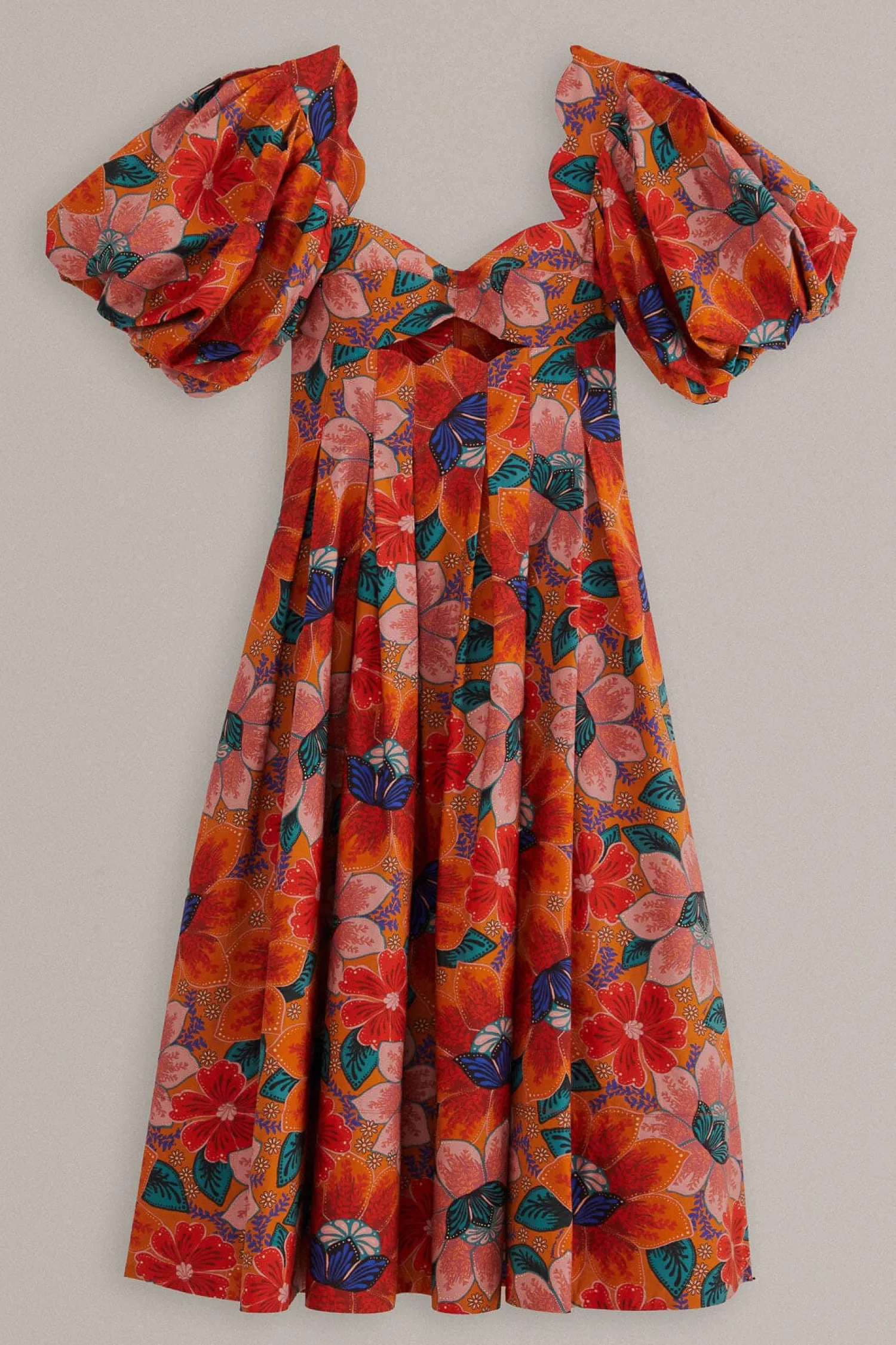 FARM Rio ORANGE MARIAS FLORAL CUT-OUT MIDI DRESS