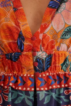 FARM Rio  ORANGE MARIAS FLORAL LONG SLEEVE BLOUSE