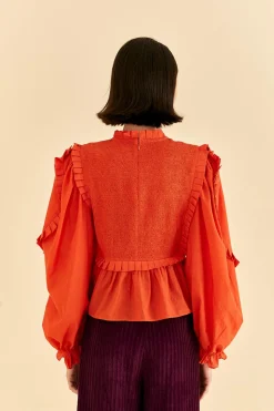 FARM Rio  ORANGE SMOCKED BLOUSE