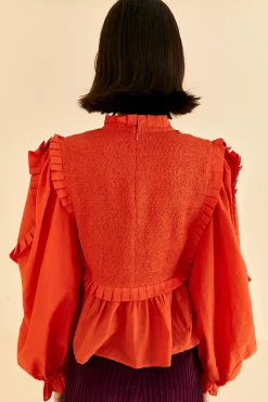 FARM Rio  ORANGE SMOCKED BLOUSE