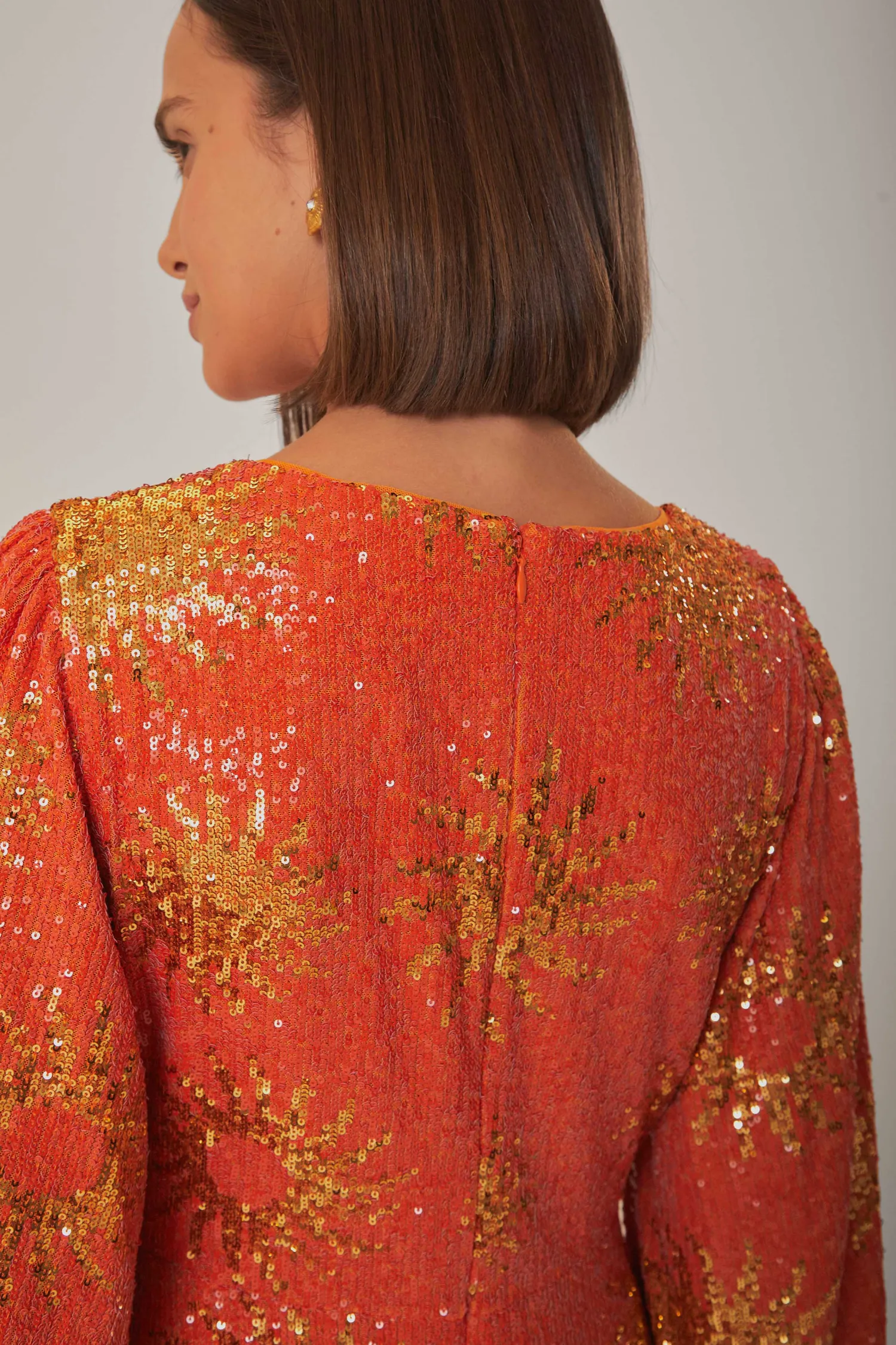 FARM Rio ORANGE SUNNY MOOD SEQUIN CUT OUT MIDI DRESS