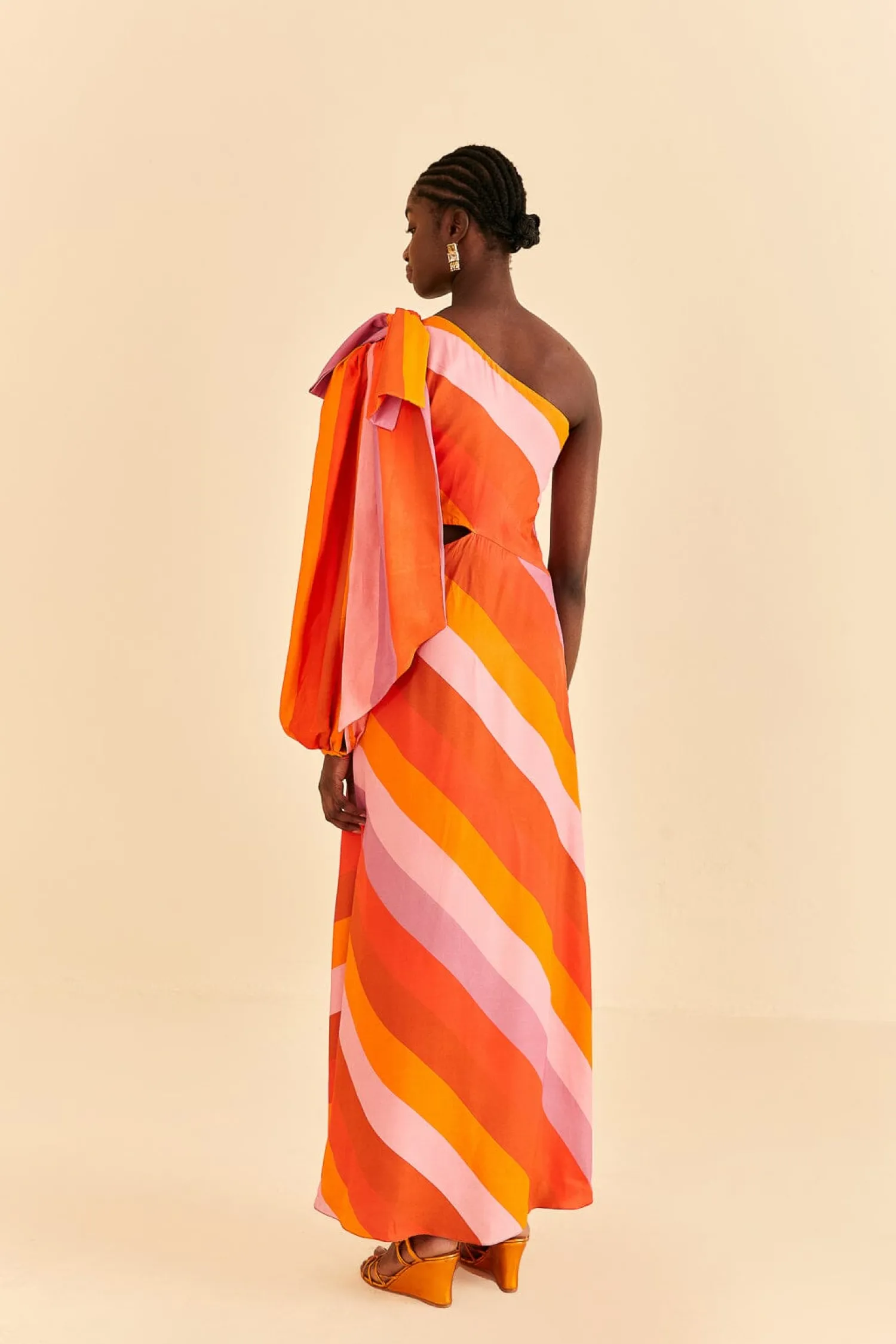 FARM Rio PARTY STRIPES MULTICOLOR ONE SHOULDER MAXI DRESS
