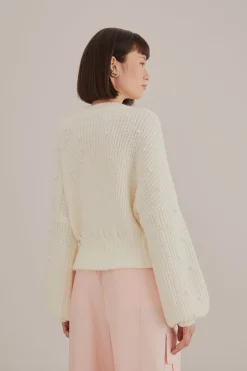 FARM Rio  PEARL EMBROIDERED BUBBLE SWEATER