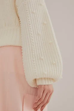 FARM Rio  PEARL EMBROIDERED BUBBLE SWEATER