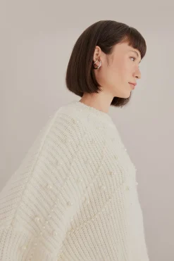 FARM Rio  PEARL EMBROIDERED BUBBLE SWEATER