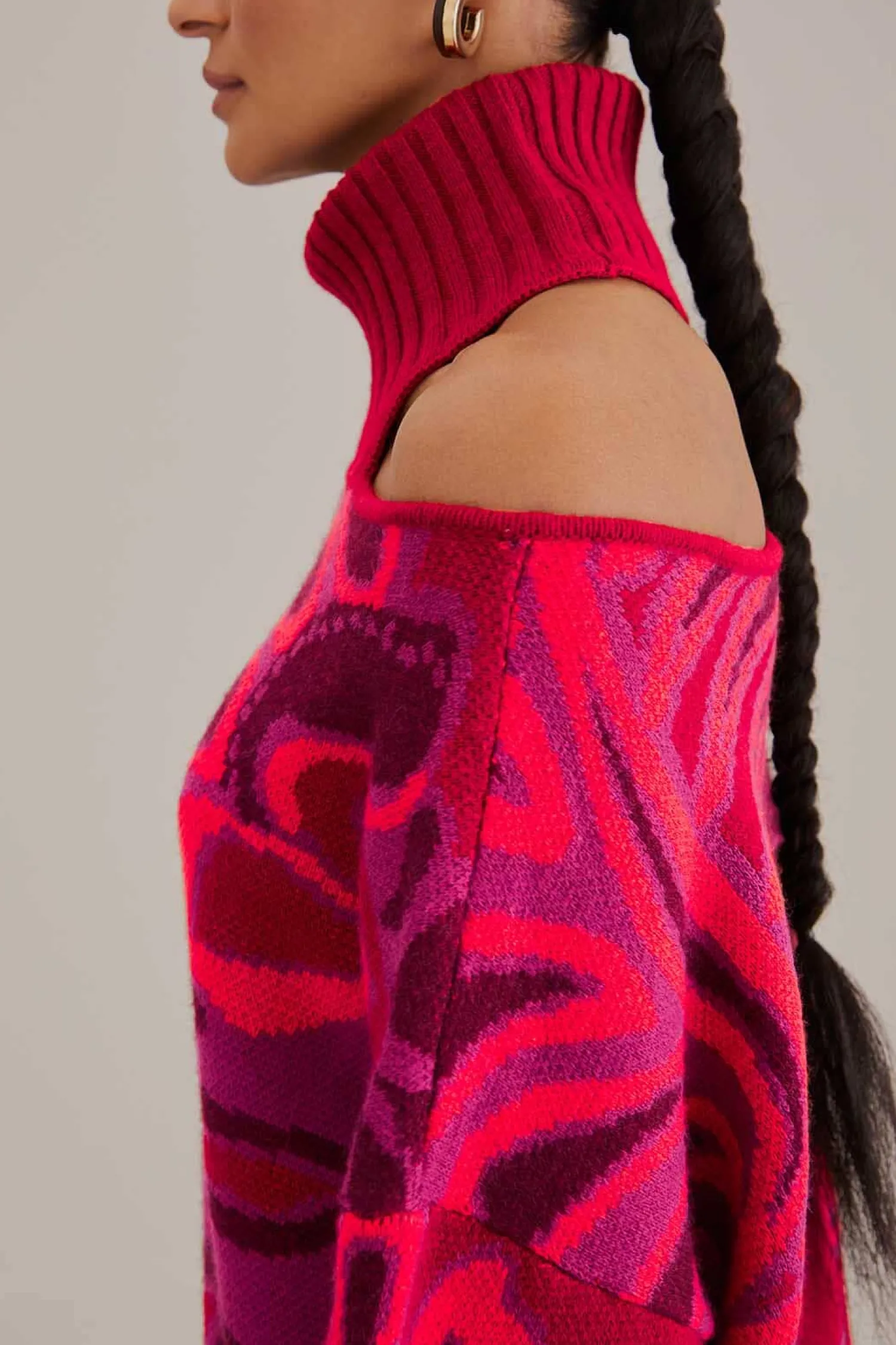 FARM Rio PINK BOLD FLORAL KNIT SWEATER