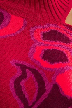 FARM Rio PINK BOLD FLORAL KNIT SWEATER