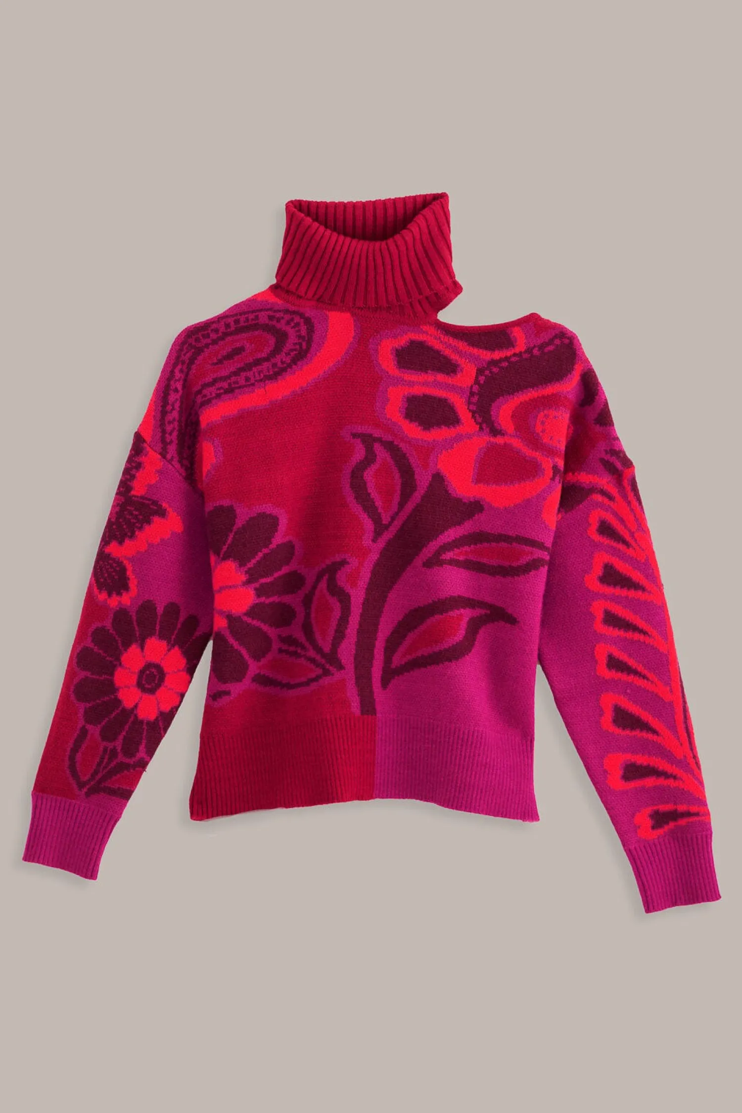 FARM Rio PINK BOLD FLORAL KNIT SWEATER